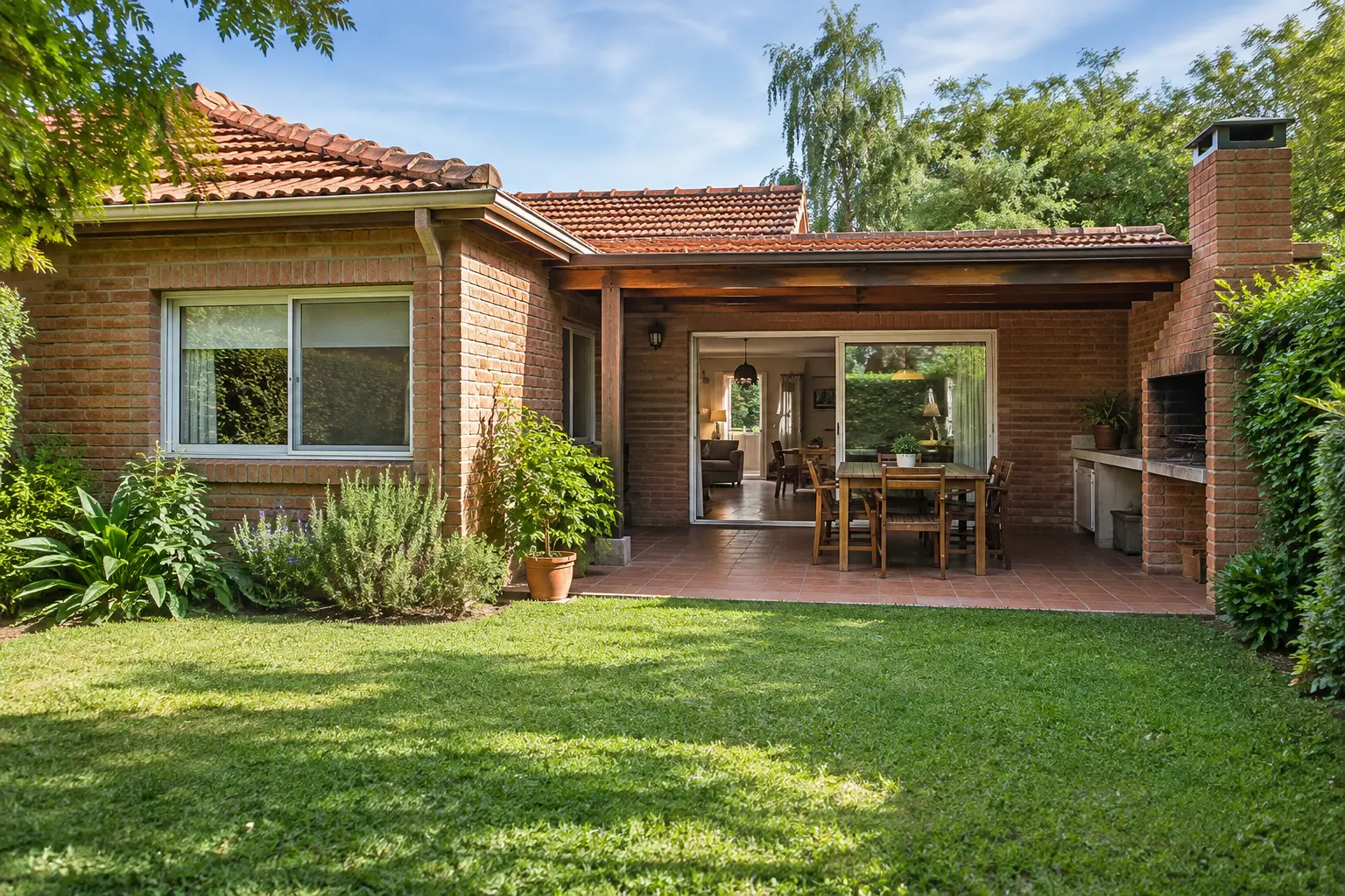 Casa con jardín y galería